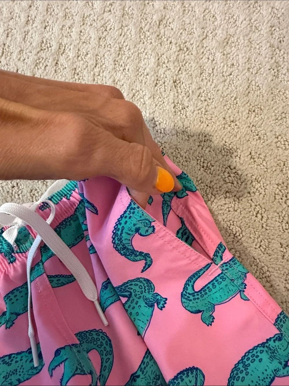 chubbies Pink Swim Shorts with Teal Alligator Accents